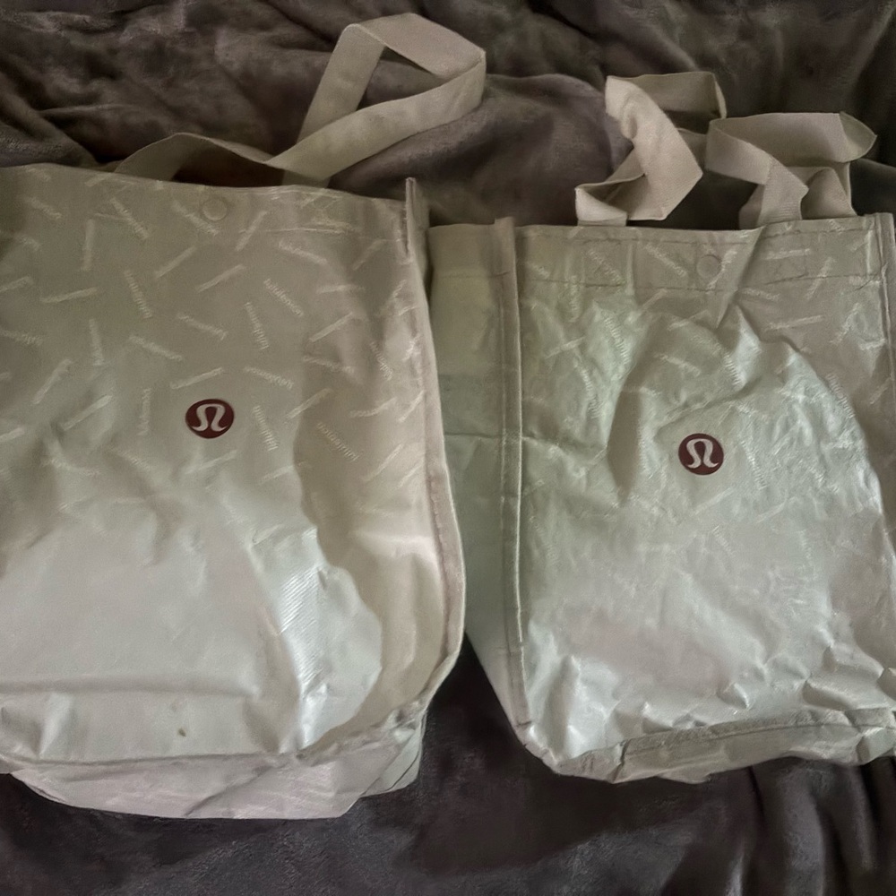 Lululemon Athletica White Tote Bags with Logo
